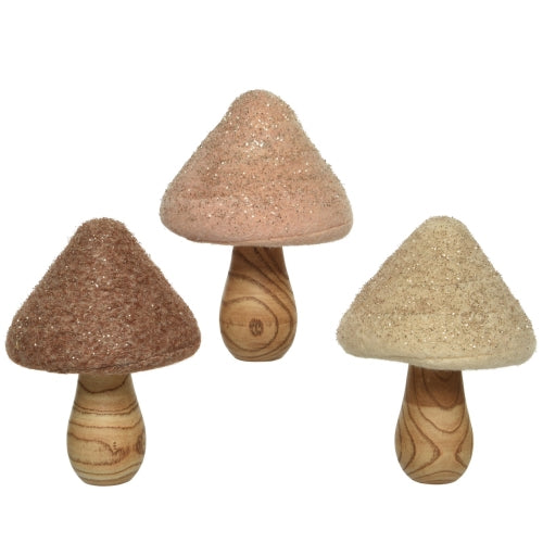 Wool + Wood Glittered Mushroom Set 3 - Magnolia Acre Co.